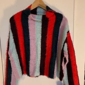 NWT Blank NYC fuzzy cowl neck striped sweater medium